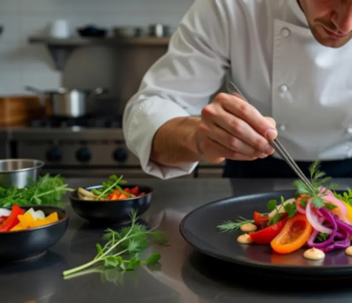 Séf tálal egy elegáns, szezonális fogást egy budapesti fine dining étteremben